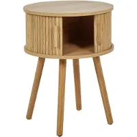 Beliani Nachttisch Heller Holzfarbton aus MDF mit Schiebetüren Rund Beine aus Kiefernholz Nachtschrank für Schlafzimmer
