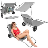 Enero Camp Klappbare Strandliege mit Sonnendach & Rollen 116x62x62–90 cm – Grau – Mobil & verstellbar