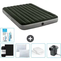 Intex Luftbett - 2 Personen - 152 x 203 x 25 cm - Grün - Spannbettuch - Küssen - Pumpe - Reperaturset en Kissenschutz