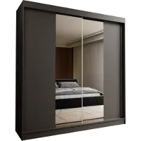 Masseno Schiebetürenschrank LUCENZA 200 cm Kleiderschrank Schlafzimmer Schrank 2-türig mit Spiegel Grau
