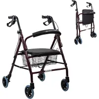 Mobiclinic Rollator Escorial Rollator faltbar und leicht Feststellbare Handbremsen Gehhilfe Aluminium, Abnehmbarer Korb Bordeaux
