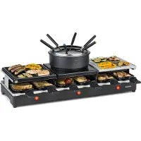 Klarstein Fonduelette XL - 3-in-1 Raclette-Grill & Fondue, 1650 Watt, 3-in-1 Grill: Metall- /Naturstein-/Crêpesplatte, 3 separate Edelstahl-Heizelemente, bis 12 Personen, Antihaftbeschichtung, schwarz