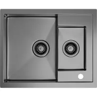 Klarstein Spülbecken – 1,5 Becken mit Ablage, Robuster 304 Edelstahl, Kratz- & Hitzebeständig, Leicht zu Reinigen, Inkl. Überlauf & Einbausatz, 61x50 cm, Metallisch Grau