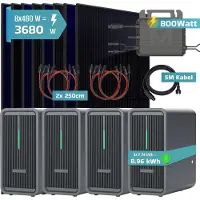 SUNNIVA 3680W Balkonkraftwerk mit 8,96 kWh Speicher Marstek 4x B2500-D, 8x 460W BIFAZIAL FULLBLACK komplett Steckdose, PV Solaranlage + Solarspeicher