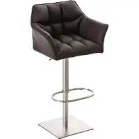 DELUKE Barhocker SIHAR - Kunstleder Braun 64x45x88 cm Silber | Barstuhl Höhenverstellbar Mit Lehne Drehbar Tresenhocker Tresenstuhl Kneipenhocker