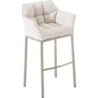 DELUKE Barhocker GIBEL - Stoff Weiß 64x48x110 cm Silber | Barstuhl Mit Lehne Tresenhocker Tresenstuhl Kneipenhocker Kneipenstuhl