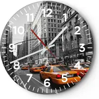 ARTTOR Wanduhr - Rund - Glasuhr - Amerika New York City Straße - 40x40cm - Schleichendes Uhrwerk - Lautlos - zum Aufhängen bereit - Dekoration Modern - Wanddekoration aus Glas - C4AR40x40-0445