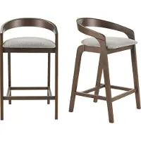 Miliboo - Barhocker aus grauem Samteffekt-Textilstoff und dunklem Holz H68 cm (2er-Set) PULSO