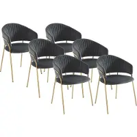 Vente-unique Stuhl 6er-Set - Samt & goldfarbenes Metall - Grau - MADOLIA von Pascal MORABITO