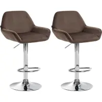 DELUKE Barhocker 2er Set DUBLIN - Braun, Samt, Chrom | Barhocker mit Lehne Barstuhl Tresenhocker Tresenstuhl Kneipenhocker Kneipenstuhl