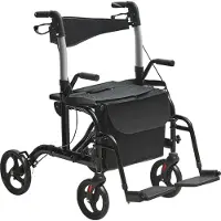 Vevor 2-in-1 Rollator und Transportstuhl zusammenklappbare Rollator-Rollstuhl-Kombination und Fußstützen leichter Aluminium-Rollator mit verstellbarem Griff All-Terrain-Räder 136 kg Schwarz