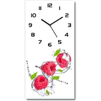 Tulup Wanduhr aus Glas – 30x60 cm - Glasbild - Glasuhr - Gehärtetes Glas -Himbeeren