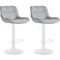 DELUKE 2er Set Barhocker RAGAD - Samt Grau 49x51x85 cm Weiß | Barstuhl Höhenverstellbar Mit Lehne Drehbar Tresenhocker Tresenstuhl Kneipenhocker Kneipenstuhl