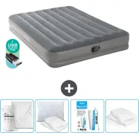 OEM Luftmatratze 2er - 152 x 203 x 30 cm - Grau - inkl. Pump, Bettwäsche, Kopfkissen, Reparaturset und Kopfkissenschutz