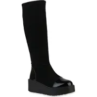 Van Hill Damen Leicht Gefütterte Keilstiefel Stiefel Profil-Sohle Schuhe 841340, Farbe: Schwarz, Größe: 41