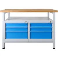 Proregal Werkbank Rhino mit Ablagefläche + 6 Schubladen | HxBxT 84x120x60cm | Traglast 300kg | Lichtgrau/Lichtblau