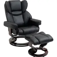 HOMCOM Relaxsessel mit Hocker, drehbarer Fernsehsessel, TV-Sessel mit Liegefunktion, Ruhesessel, Liegesessel für Wohnzimmer, Schlafzimmer, Kunstleder, Schwarz