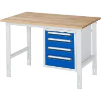 RAU Arbeitstisch 1250x800x760-1080 4xSchub B-Platte 25mm l.gr/e.bl