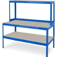 BRB-Lagertechnik Packtisch / Werkbank mit Aufbau, BxTxH 1500 x 600/300 x 1500 mm, blau
