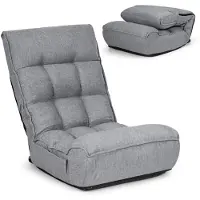 Costway 4-stufig Verstellbarer Bodenstuhl, gepolstertes Bodensofa mit 5-stufig verstellbarem Kopfteil & Seitentasche, ergonomischer Klappstuhl, Bodensessel bis 140kg belastbar (Grau)