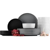 Konsimo Essservice Tafelservice VICTO Geschirrset Speiseteller Dessertteller Schale 6 Personen (18-tlg.), Schwarz, Keramik, LOFT, 220/27/14.5cm