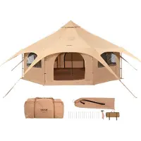 Vevor Glockenzelt 5 x 2,8 m Jurten Zelt TC-Baumwolle und robusten Eisenstangen mit einer Bodenplane aus Oxford-Stoff Campingzelt 8 Personen Familienzelt 8 Fenster Gruppenzelt für Outdoor-Abenteuer