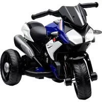 HOMCOM Elektro Kindermotorrad Elektromotorrad mit Musik, Scheinwerfer, Kindermotorrad 3 km/h, für Kinder von 3-5 Jahren, max. 25 kg, Blau+Weiß