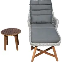 DELUKE Gartenstuhl TOKIO mit Beistelltisch - Akazie, Grau, 85x65x95cm | Gartenstuhl-Set Gartenmöbel Set Garten Loungegruppe