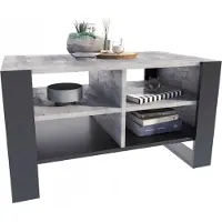 Matkam Eleganter Couchtisch FIGA, H50 x B100 x T53,6 cm, mit praktischen Ablagen, funktionales Design (Beton-Schwarz)
