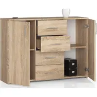 BDW Kommode mit 4 Schubladen & 2 Türen, 110x80x35, Wohnzimmer, Eiche Sonoma