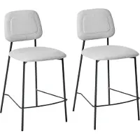 Beliani Barstuhl 2er Set Hellgrau Kunstleinen mit Hoher Lehne Fußstütze Schwarze Metallbeine Modernes Design für Esszimmer Wohnzimmer Theke Küchenbar