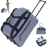Elephant Reisetrolley Weekender Duffle Travel 55 cm Trolley Reisetasche mit Rollen Saunatasche Damen Herren Trolly Reise Tasche 13030 Grau Schwarz