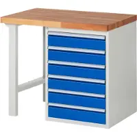 RAU Werkbank mit 6 Schubladen - Teilauszug - 120:6 - 840 x 1.000 x 700 mm (HxBxT) - Traglast 1.000 kg - Buche