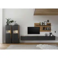 IMV Wohnwand XI City - Anthrazit Wotan Eiche mit Stripe- und Unterbaubeleuchtung