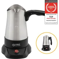 First Austria Türkischer Kaffeekocher, 350ml, 800W, Espressokocher, Mokkakocher, Edelstahl, Elektrisch Kaffeekocher, türkische Kaffeemaschine, mit klappbarem Handgriff, Schwarz