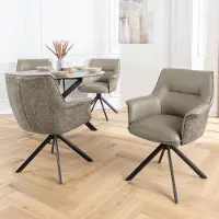Riess Stuhl LE GRAND taupe schwarz Echtleder Metallgestell Strukturstoff drehbar