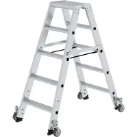 Proregal Stufen-Stehleiter beidseitig begehbar mit Rollen 2x5 Stufen