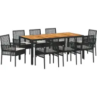 vidaXL Möbel 9-teiliges Garten Essset mit Kissen in Schwarz Poly Rattan - Gartenstühle 3334906