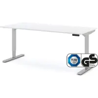 Assmann Elektrisch höhenverstellbarer Schreibtisch Y-Line Weißaluminium, 180x80cm, Memoryfunktion, Kollisionsschutz, 2-fach-Motorik