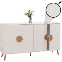 Mendler Sideboard MCW-N89, Kommode Schrank Highboard Anrichte, Fischgrätenmuster Melamin Holz, 88x150x40cm weiß