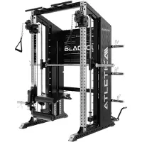 ATLETICA Blackout | Premium Kraftstation | Multipresse mit 75x75mm Edelstahl-Uprights, Smith Machine, Functional Trainer mit 2x90kg & Storage System