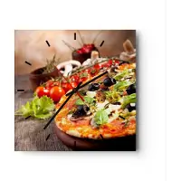ARTTOR Wanduhr - Quadrat - Glasuhr - Pizza Essen Italien Tradition - 40x40cm - Schleichendes Uhrwerk - Lautlos - zum Aufhängen bereit - Dekoration Modern - Wanddekoration aus Glas - C3AC40x40-2791