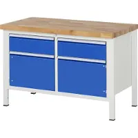 RAU Werkbank Modell 8466, 2 Schubladen, 2 Türen, höhenverstellbar, B 1250 x T 700 x H 840-1040 mm