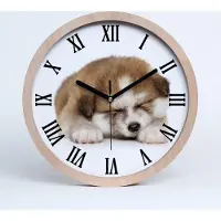 Tulup Holzuhr 25fi cm wanduhr - schwarze Spitzen - akita Welpen