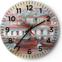 ARTTOR Wanduhr - Rund - Glasuhr - Bild Segelboot Hafen - 40x40cm - Schleichendes Uhrwerk - Lautlos - zum Aufhängen bereit - Dekoration Modern - Wanddekoration aus Glas - C4AR40x40-4937