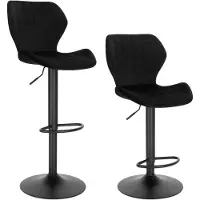 Woltu Barhocker 2er Set höhenverstellbarer 360° Drehstuhl Barstuhl aus Samt Metall, Schwarz