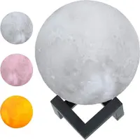 Grundig Mond Lampe 3D Nachtlicht Nachtlampe Ø 18 cm Mondkugel Form Tischlampe Mondlicht Tischleuchte leuchtet in 3 Farben