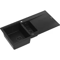 Quadron Spülbecken 1,5-Becken Spüle | Größe: 100 x 50 x 21/16 cm | EVAN 156 | Küchenspüle Granitspüle aus GraniteQ mit Siphon | Carbon & Stahl