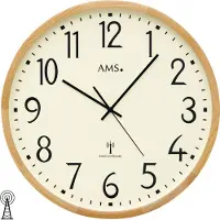 AMS 5534 Wanduhr Funk Funkwanduhr analog Holz Buche