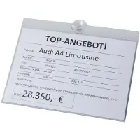 Eichner Verkaufsschilder aus Polycarbonat für die professionelle Preisauszeichnung, lichtecht, mit Haken oder Saugnapf, für DIN A4 oder A3 Preisschilder, Format DIN A4 quer, Verpackungseinheit: 5 STK